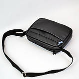Стильна чоловіча сумка-месенджер із натуральної шкіри флотар, чорного кольору, чоловічі сумки через плече, фото 7