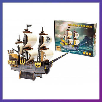 Дерев'яний 3D конструктор Піратський корабель PuzzleOK 196 деталей