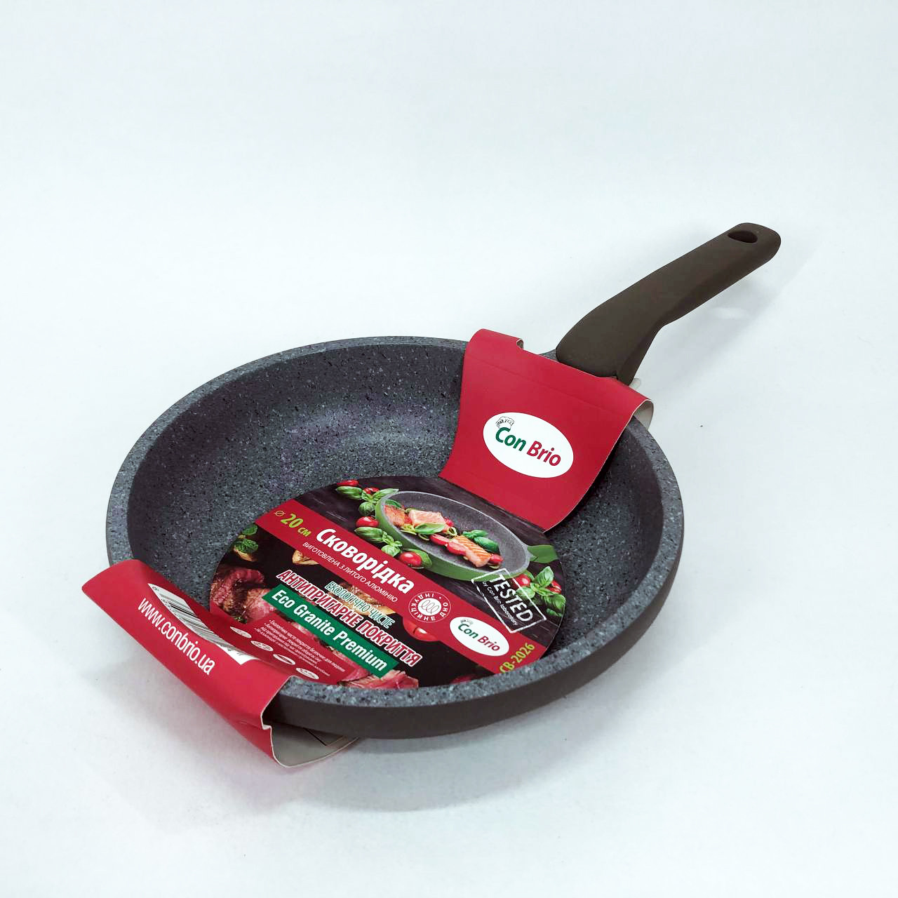 Сковорода Con Brio CB-2026 Eco Granite Premium 20 см. Сковорода для дому якісна. Колір: сірий, фото 1