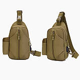 Тактична сумка через плече - водонепроникна сумка слінг з кордури на 4 кишені. Колір: койот, фото 2