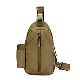 Тактична сумка через плече - водонепроникна сумка слінг з кордури на 4 кишені. Колір: койот, фото 3