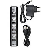 Розгалужувач USB HUB на 10 портів з активною зарядкою 220V, Розгалужувач юсб, Хаб для ноутбука, фото 3