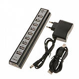 Розгалужувач USB HUB на 10 портів з активною зарядкою 220V, Розгалужувач юсб, Хаб для ноутбука, фото 7