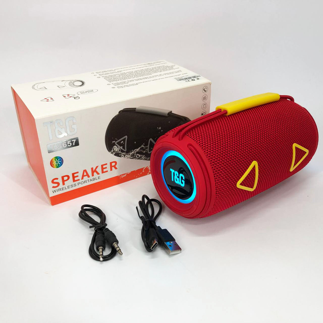 Bluetooth-колонка TG657 з RGB підсвічуванням 1500 mAh, бездротова колонка портативна потужна. Колір: червоний, фото 1