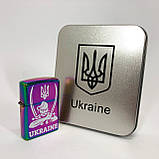 Дугова електроімпульсна запальничка USB Україна (металева коробка) HL-449. Колір: хамелеон, фото 2