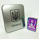 Дугова електроімпульсна запальничка USB Україна (металева коробка) HL-449. Колір: хамелеон, фото 6
