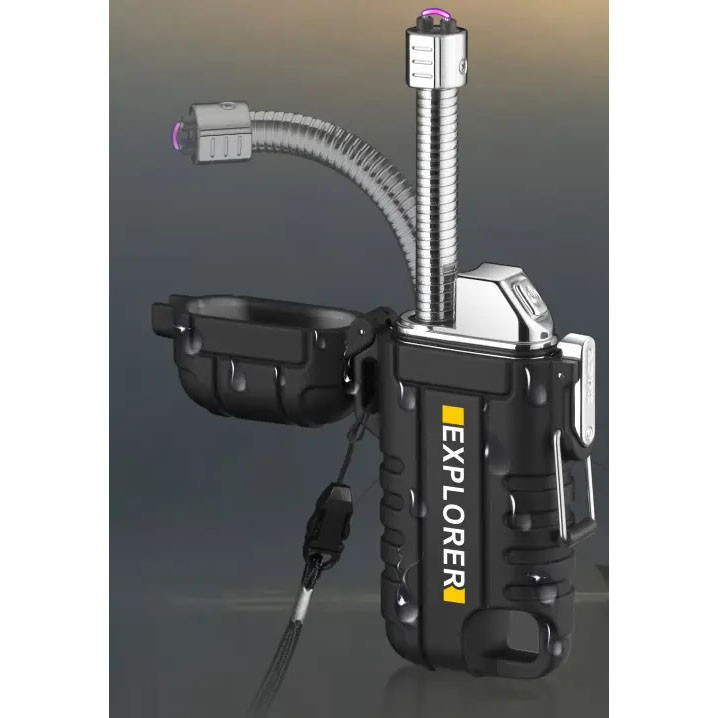 Дугова електроімпульсна запальничка водонепроникна EXPLORER HL-516, акумуляторна. Колір: чорний, фото 1