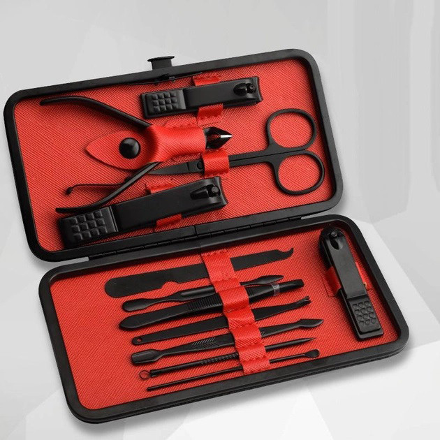 Манікюрний набір для догляду за нігтями, бровами та обличчям на 12 предметів, Манікюрні набори для чоловіків, фото 1