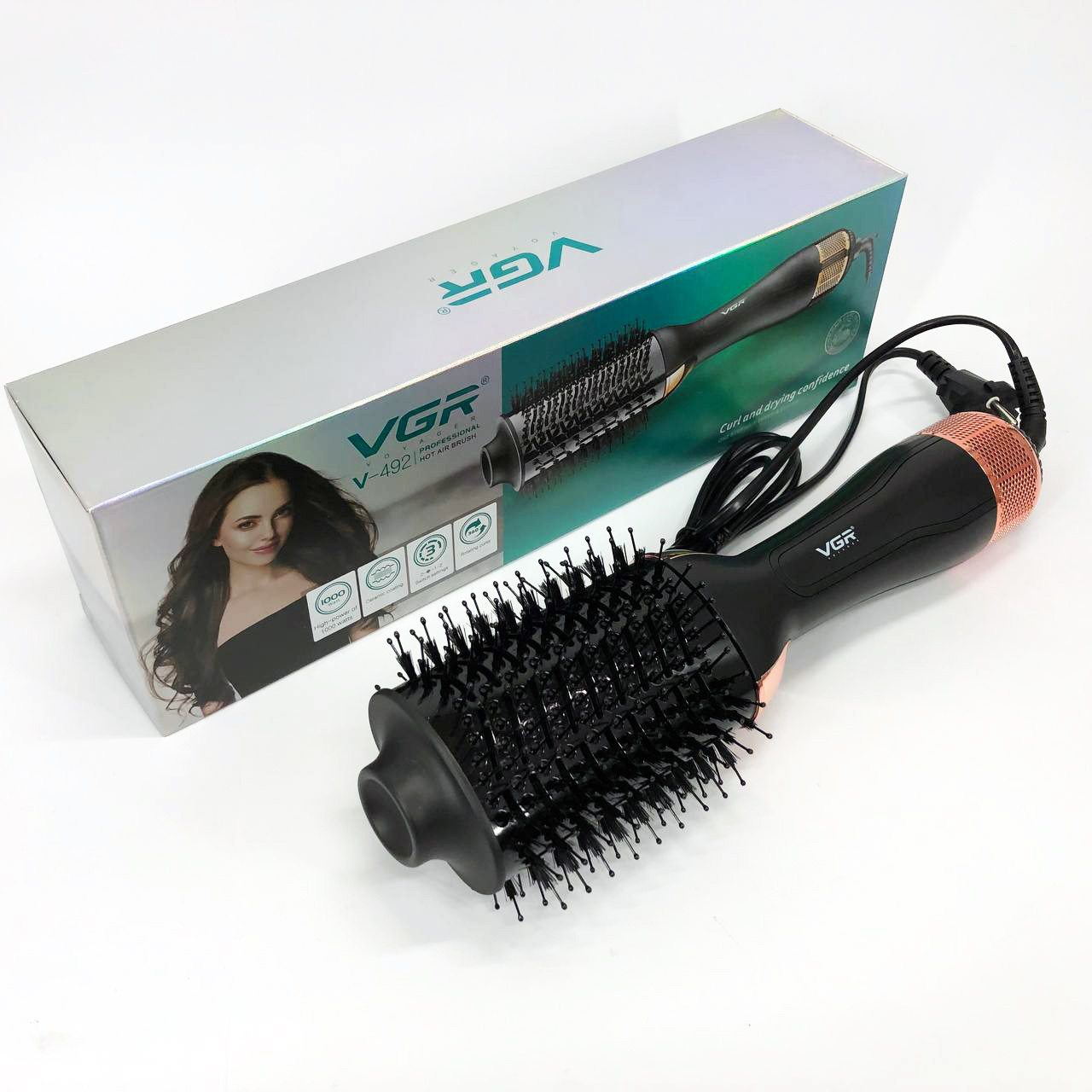Фен-щітка волосся VGR V-492 Професійний іонний випрямляч, Електричний фен для сушіння волосся, фото 1