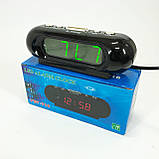 Годинник VST-716-2 настільний 220 В будильник Чорний корпус Світло-зелені цифри, фото 2
