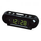 Годинник VST-716-2 настільний 220 В будильник Чорний корпус Світло-зелені цифри, фото 3