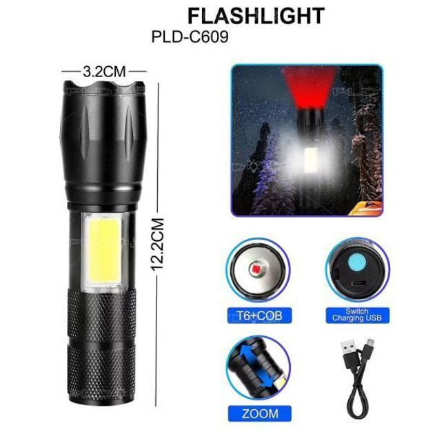 Ліхтарик кишеньковий PLD C609-T6+COB, Надпотужний ліхтарик, Яскравий ліхтарик, Якісний ліхтарик, фото 1