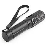 Ліхтар ручний акумуляторний PLD-535-2 з ремінцем, Ліхтарик світлодіодний для туриста, Сильний ліхтарик, фото 5