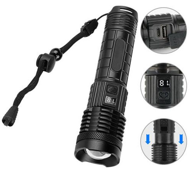 Ліхтарик PLD-H007 White Laser LED PM10-TG із вбудованим акумулятором PowerBank, Ліхтарик тактичний ручний, фото 1