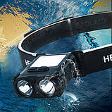 Ліхтар налобний SH-T808-2XPE-20SMD-white/red з датчиком руху, потужний налобний ліхтар для риболовлі, фото 6