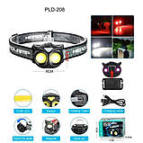 Ліхтар налобний WT208 2COB, білий, червоний, Налібний ліхтарик з usb зарядкою, Водонепроникний ліхтарик, фото 6