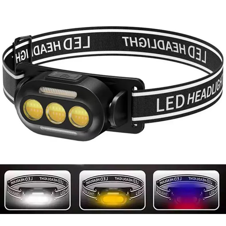 Ліхтарик налобний YD02-COB (White+red+blue), Ліхтарі налобні для активних людей, ліхтар для туризму, фото 1