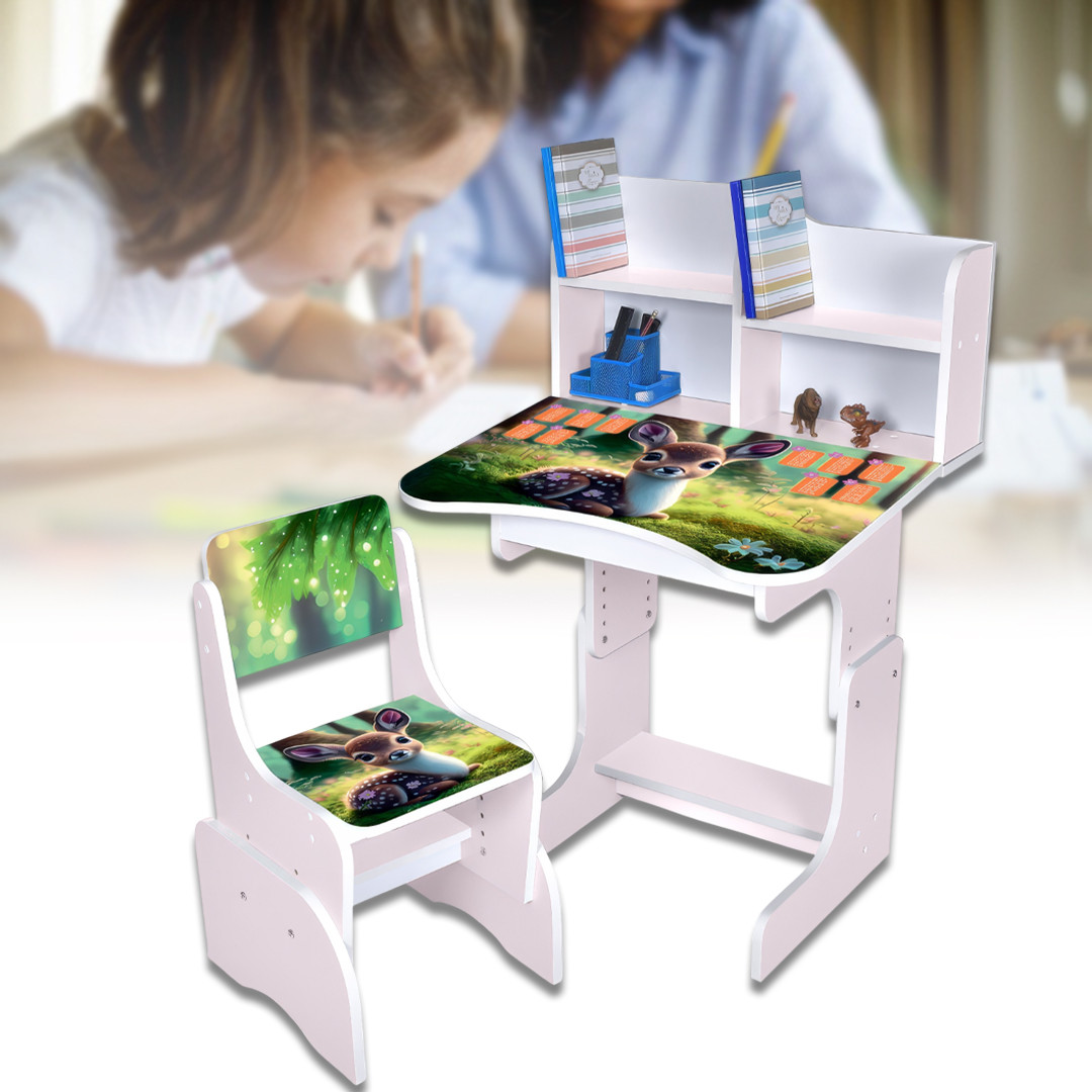 Дитяча парта 69.5х44.5 см регульована зі стільчиком та малюнком Оленя N 2071-3-7 Сакура, фото 1
