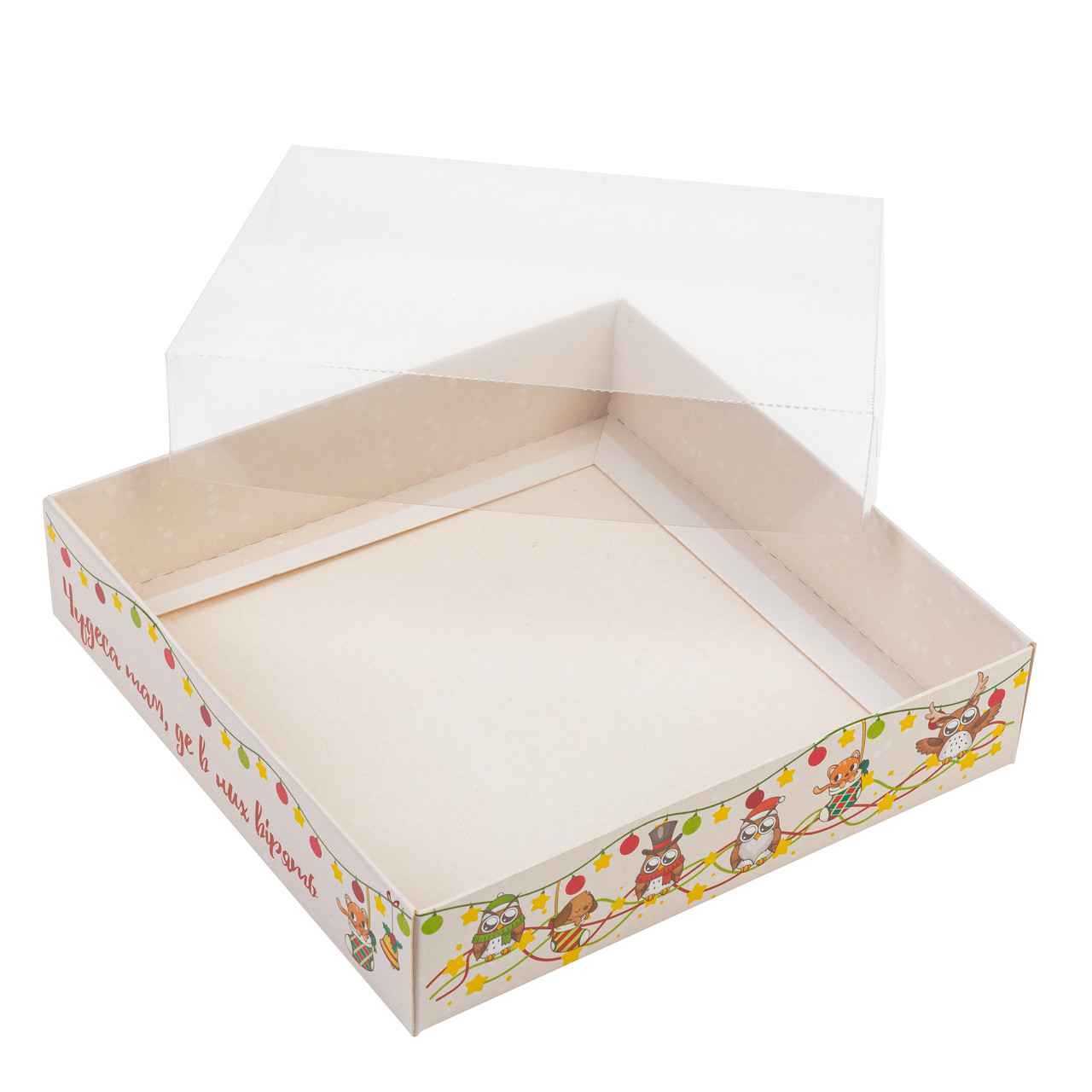 Коробка 160х160х35 для пряника з прозорою кришкою "Сова", фото 1