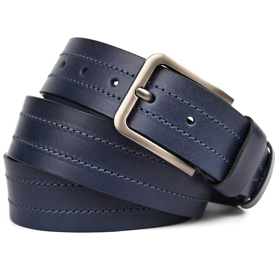 Ремінь шкіряний синій зі строчкою 40 мм чоловічий Limary sk400323, фото 1