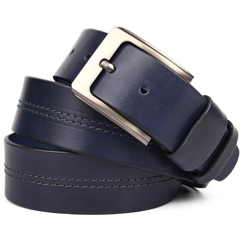 Ремінь шкіряний синій зі строчкою 40 мм чоловічий Limary sk400321, фото 1