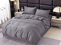 Двоспальний комплект Постільної Білизни Страйп Сатин на Резинці колір Сірий розмір 160х200х25 см + 2шт. наволочки 50х70см.
