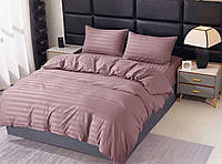 Евро комплект Постельного белья Страйп Сатин на Резинке цвет Пудра размер 180х200х25 см +2шт наволочки 50х70см