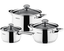 Набір з 2-х каструль 2.3, 3.2 + Ківш 1.6 л. з нержавіючої сталі та топовим капсульним дном