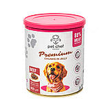 Pet Chef DOG Can Adult Beef консерва для дорослих собак, шматочки в желе з яловичиною 800г, фото 5