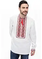 Вишиванка чоловіча Мирослав (льон білий) з червоною вишивкою