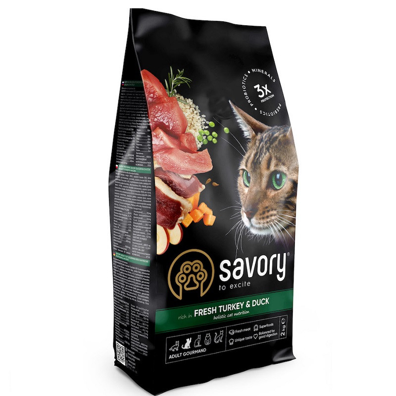 Сухий корм для котів Adult Cat Gourmand Fresh Turkey & Duck зі свіжого м'яса індички та качки 2 кг Savory