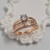 Каблучка із золота подвійна з написом Я тебе кохаю та білими фіанітами