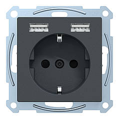 Розетка з з/к Schneider серія Merten Антрацит MTN2366-0414