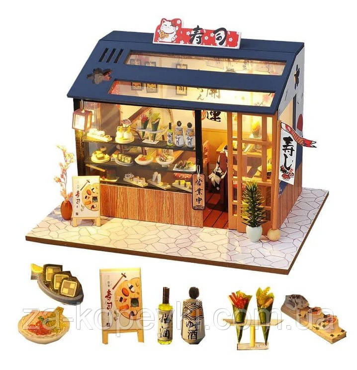 Румбокс Суші-ресторан Sushi Restaurant DIY Book Nook Kit Інтер'єрний конструктор TD-35