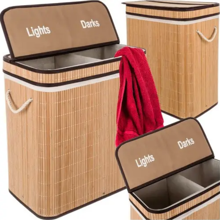 Бамбуковий кошик для білизни - два відділення Ruhhy 24269 - 100 л, фото 1