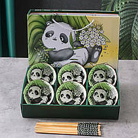 Набір для суші Панда піали та палички 6 персон Зелений