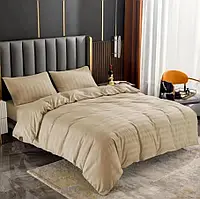 Двоспальний комплект Постільної Білизни Страйп Сатин на Резинці колір Бежевий розмір 160х200х25 см + 2шт. наволочки 50х70см.