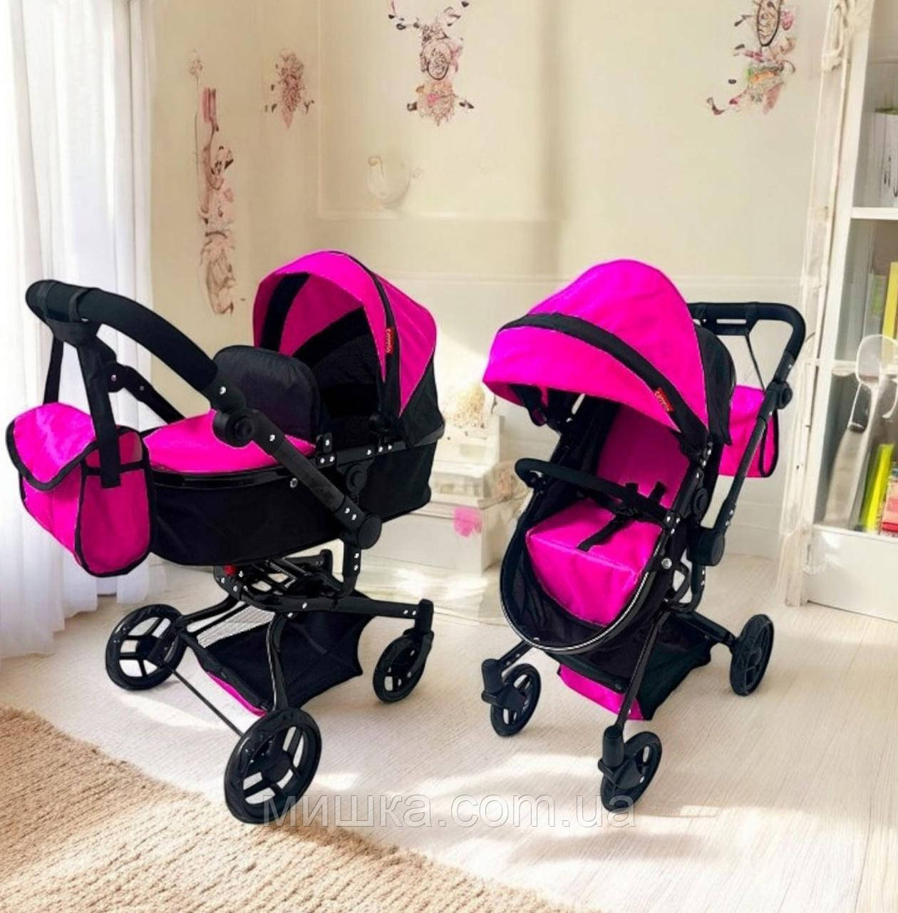 Коляска для ляльки з сумкою 9695 Carrello малинова, max висота ручки 80 см, фото 1
