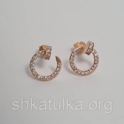 Сережки вкрутки із золота цвях із доріжками круглих білих цирконів