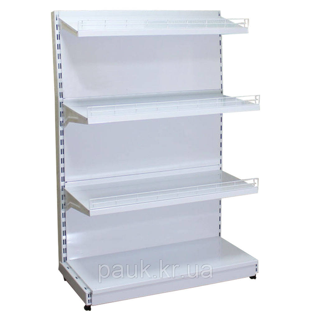 Торговий стелаж 1600*1200 мм, стелаж прямий приставний, металевий стелаж Рістел, пристінний стелаж в магазин, стелаж для торгівлі, фото 1