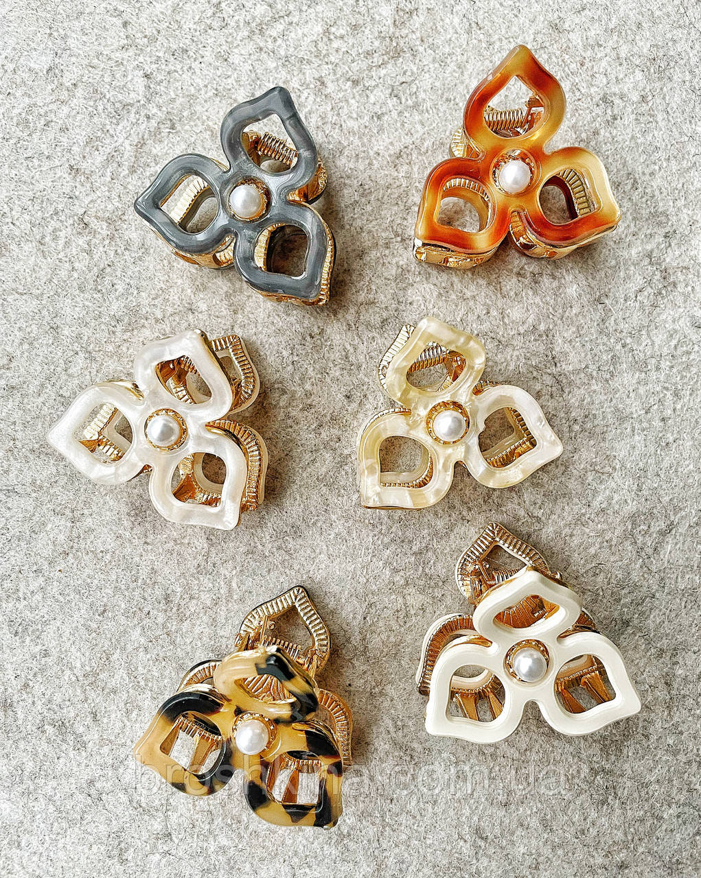 Крабі для волосся гуртом металеві 4*4 см 6 шт/уп ФРАНЦУЗЬКИЙ ПЛАСТИК КВІТКА, фото 1