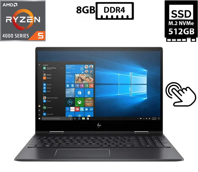 Ноутбук HP Envy x360 15-ds1063cl/15.6" IPS Touch 1920x1080/Ryzen 5 4500U 2.38GHz/8GB DDR4/SSD 512GB/Radeon Graphics Б/В