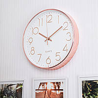 Настінний годинник безшумний Білий (золотистий обідок)