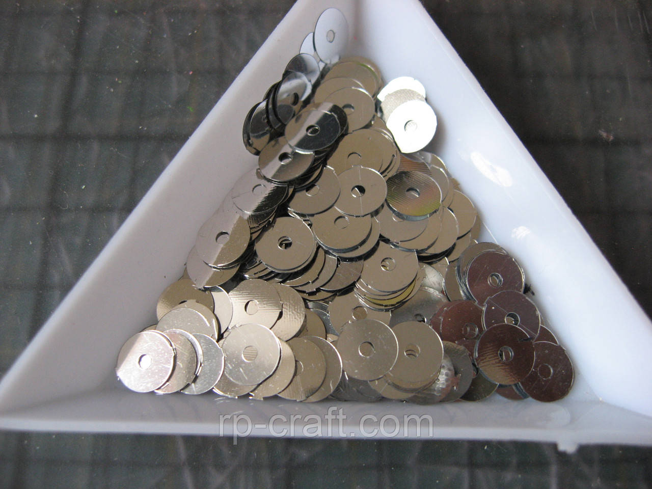 140. Упаковка паєток. Круглі, плоскі, 6 мм, 5 грам, срібло, фото 1