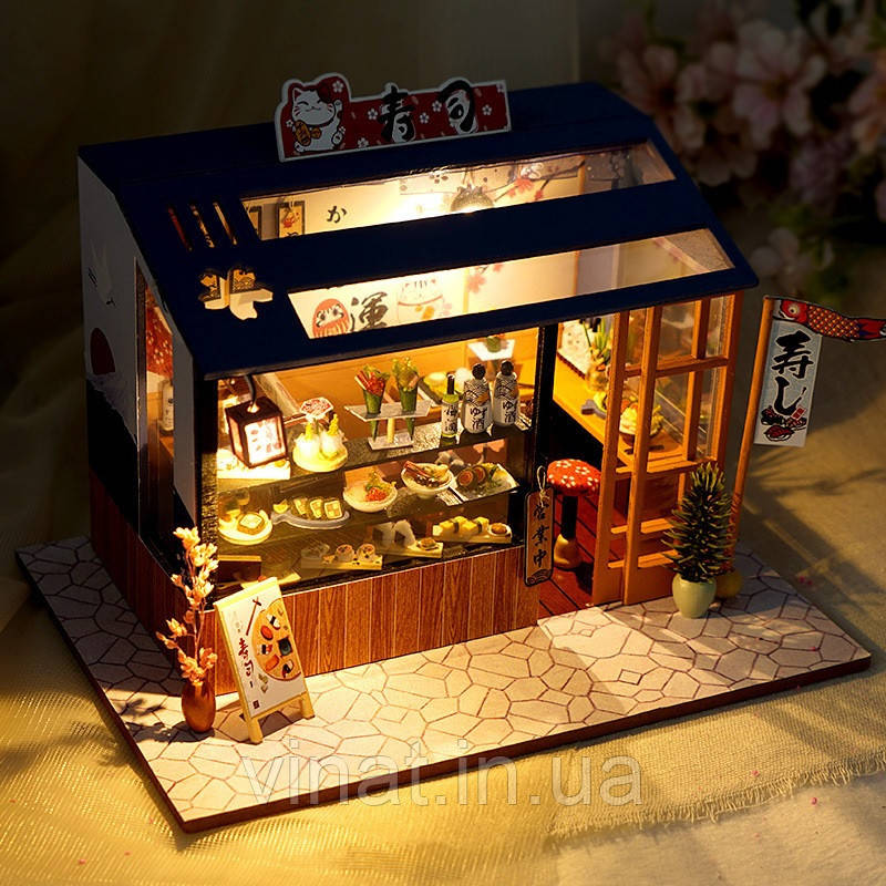 Румбокс Суші-ресторан Sushi Restaurant DIY Book Nook Kit Інтер'єрний конструктор TD-35