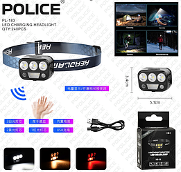 Ліхтар налобний PL-183, YD-06, холодний + теплий + фарбоване світло, ЗП Type-C, сенсор