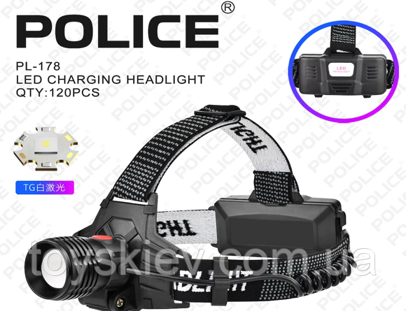 Ліхтар налобний PL-178, TG LED, 2*18650, ЗП Type-C, фото 1