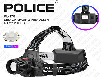 Ліхтар налобний PL-178, TG LED, 2*18650, ЗП Type-C