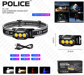 Ліхтар налобний PL-190, холодний + теплий + червоний + Синій світло, ЗП Type-C, сенсор