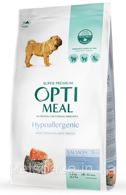 Корм Optimeal Adult Medium&Large Hypoallergenic (Оптіміл гіаоалерг. для вел/серед порід лосось) 12кг